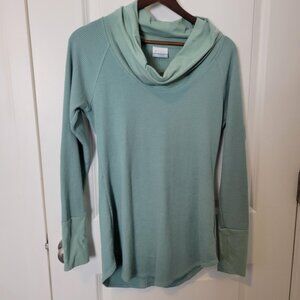 Columbia Med Womens Shirt Green Cowl Neck Waffle Knit Thermal Athleisure Top